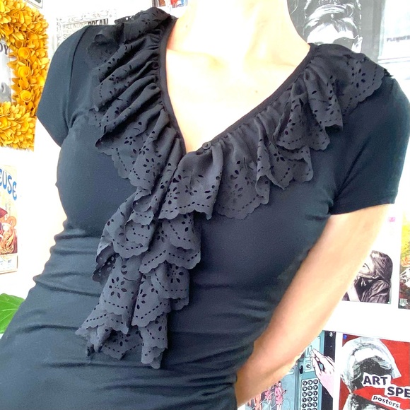 Lauren by Ralph Lauren Sleeveless Black Top w. Ruffle Size PXS Stretch - Picture 2 of 11